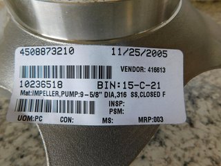 image for: Pump Impeller 9 5/8" Diameter 5 Vane CF8M 316 Stainless Steel SS